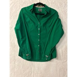 Express The Essential Shirt Womens Large Green Long Sleeve Button Down Blouse